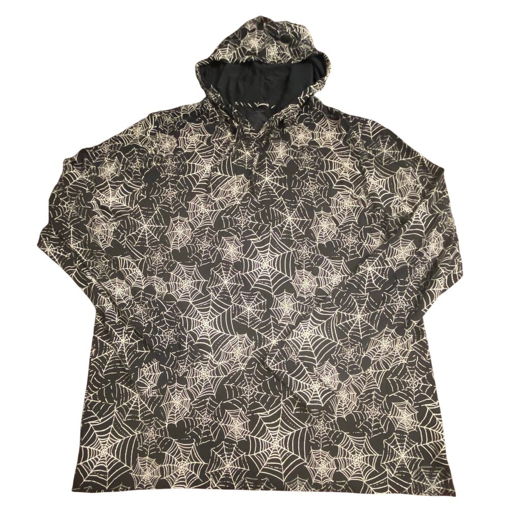 MeUndies 3X Black Spiderweb Print Hooded Long Sleeve Lounge Top Halloween Spooky